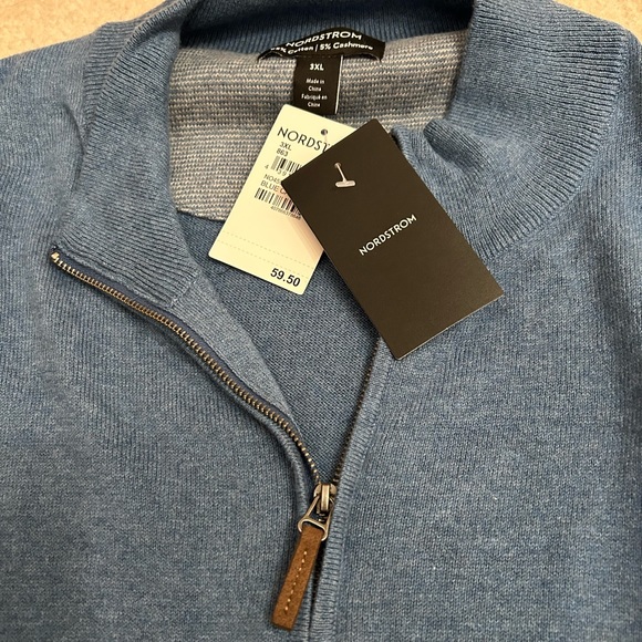 Nordstrom Blue Zip Up Cotton Cashmere Blend Sweater Size 3XL - Picture 2 of 4